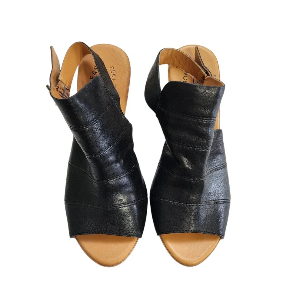Kork Ease Womens Bergen Wedge Size 9 Black Open Toe Adjustable Strap Leather